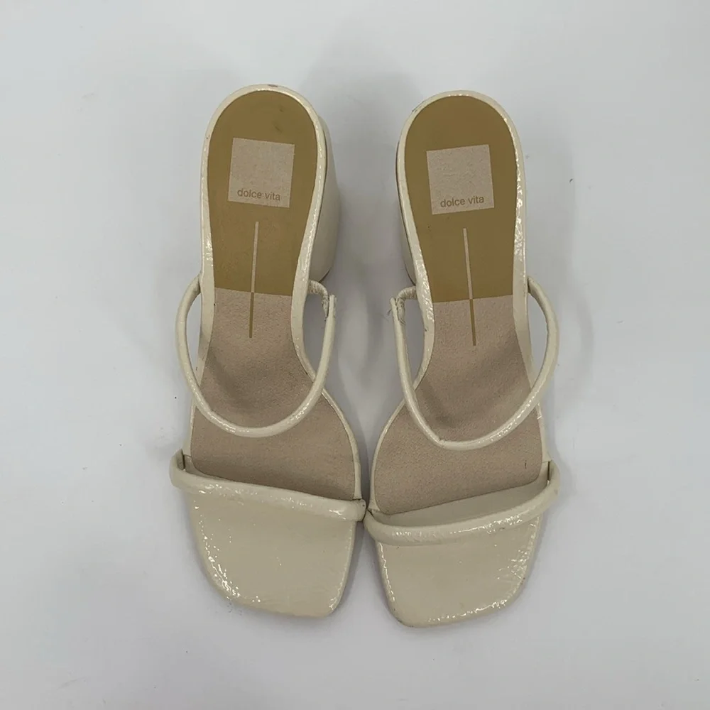 Dolce Vita Double Strap slide heel sandals chunky patent cream ivory strappy 10
